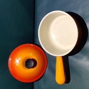 Vintage Le Creuset Saucepan Orange Fire 14 Casserole Dish Handle Lid France